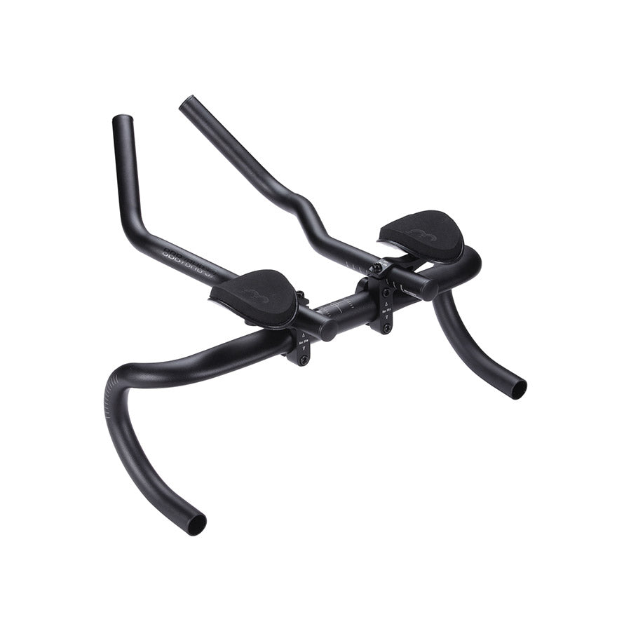 BBB Cycling BHB-52 AeroBase triathlon handlebars in black, featuring aerodynamic aluminum design for TT and triathlon cycling.