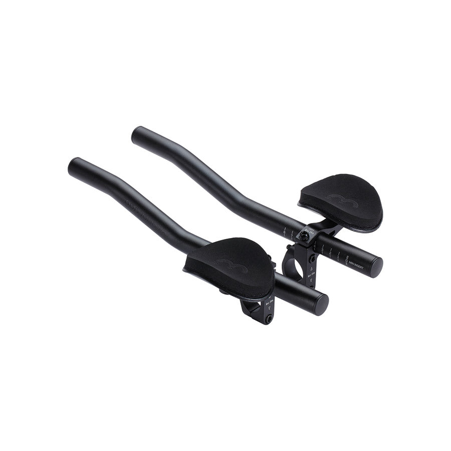 Black BBB Cycling BHB-58 AeroLight triathlon handlebars with lightweight aluminum construction, mounted on a bike for aerodynamic riding.