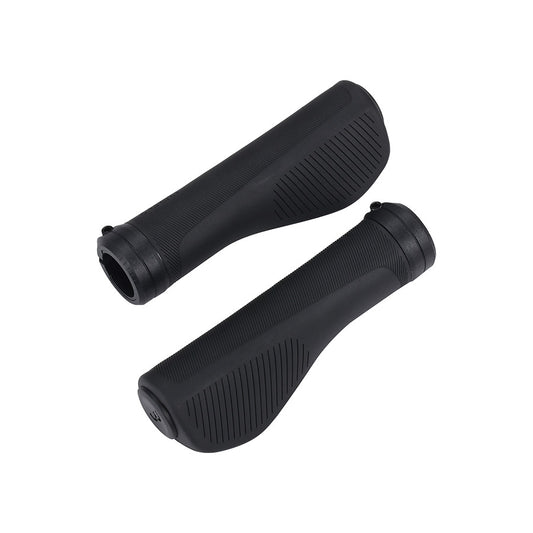 Black BBB Cycling BHG-110 SteadyComfort grips with textured surface, measuring 136mm, designed for comfortable bike handlebar grip.