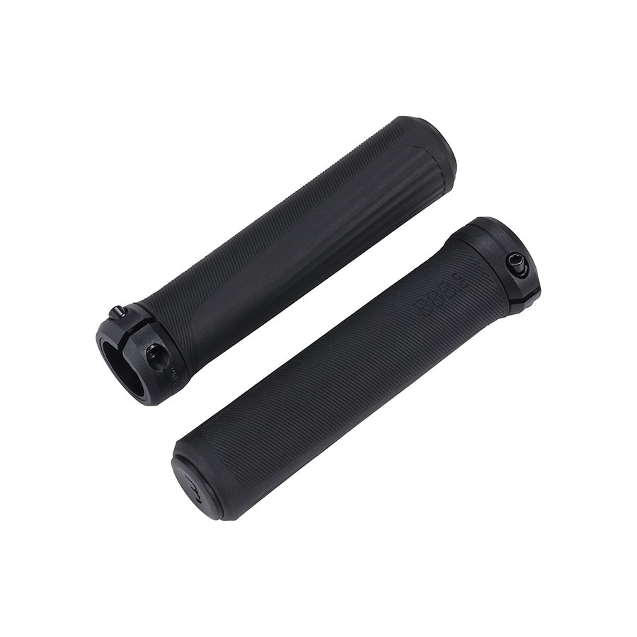Black BBB Cycling BHG-115 SteadyActive grips with textured surface, 136mm length, designed for bike handlebars.