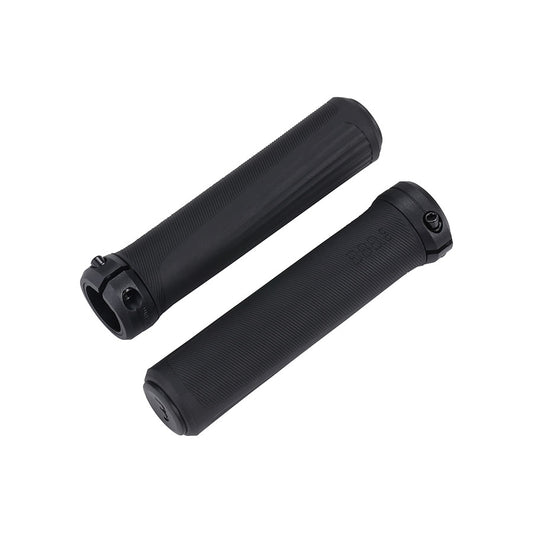 Black BBB Cycling BHG-115 SteadyActive grips with textured surface, 136mm length, designed for bike handlebars.