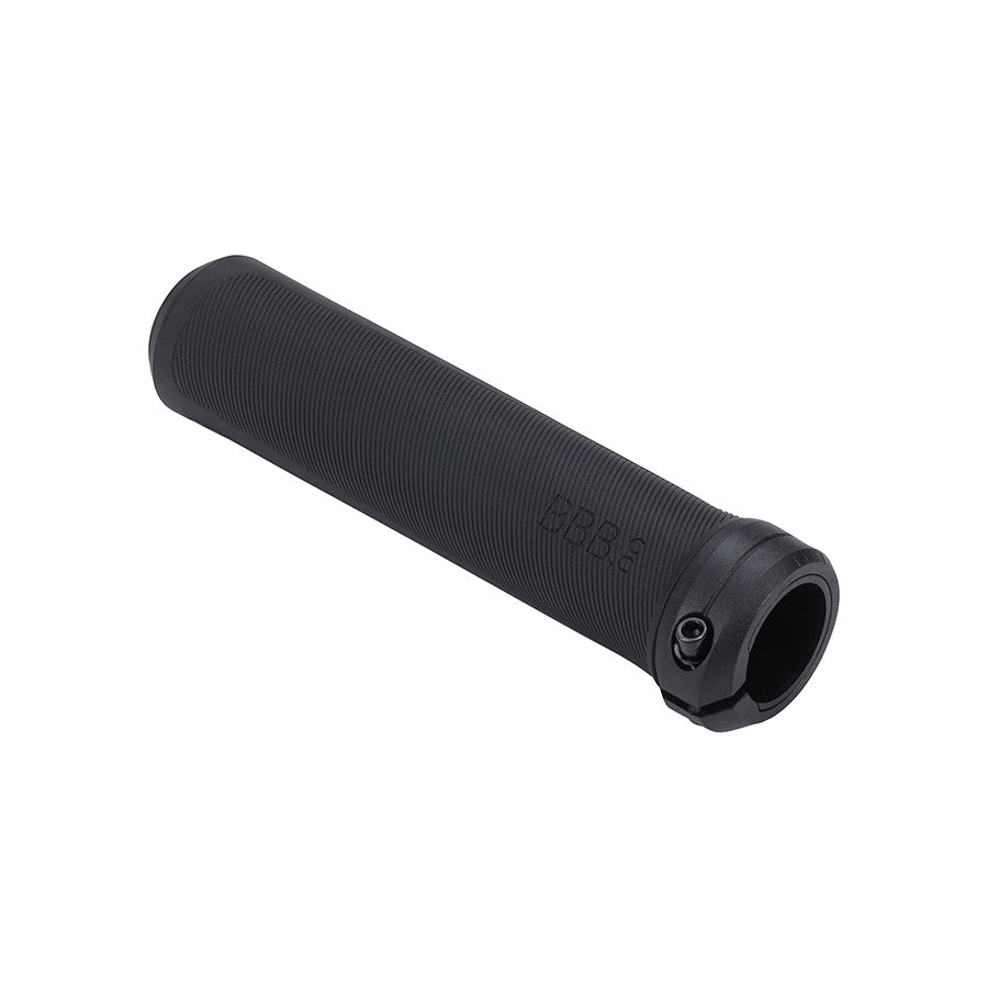 Black BBB Cycling BHG-115 SteadyActive grips with textured surface for a secure hold, measuring 136mm for bike handlebar comfort.