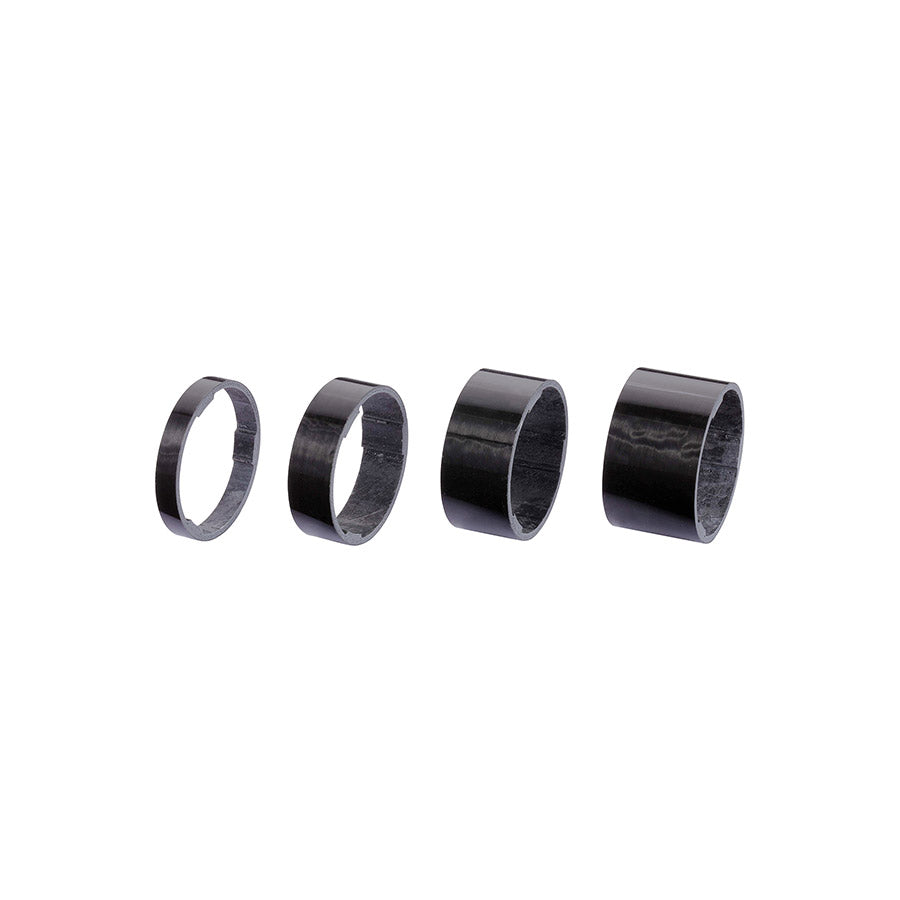 BBB Cycling BHP-35 UltraSpace headset spacers in black, set of four in various heights including 5mm, 10mm, 15mm, and 20mm.