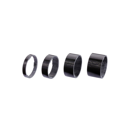 BBB Cycling BHP-35 UltraSpace headset spacers in black, set of four in various heights including 5mm, 10mm, 15mm, and 20mm.