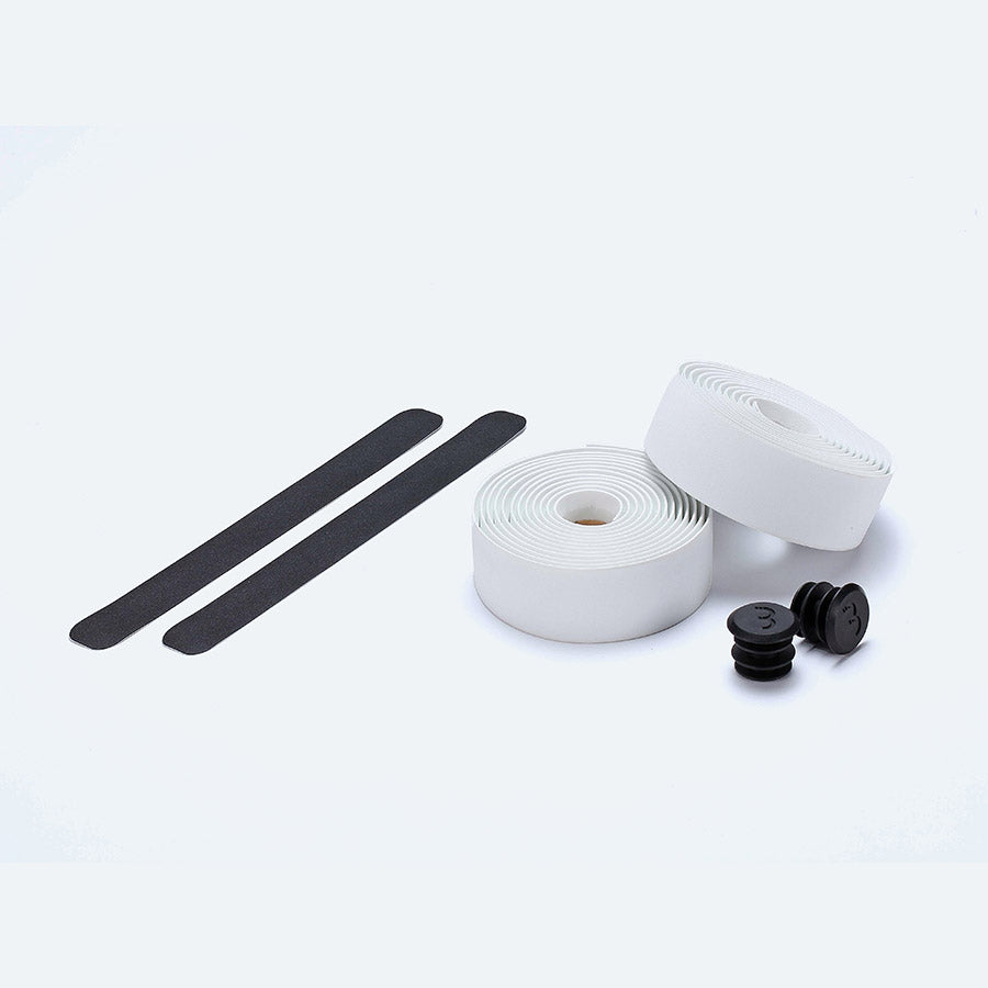 Black BBB Cycling BHT-01 RaceRibbon handlebar tape, 2.5mm thick, designed for comfortable grip on road bike handlebars.