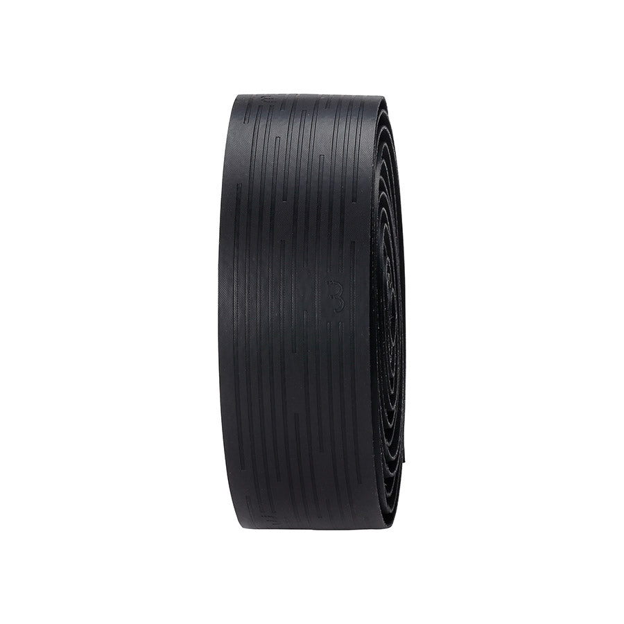 Black BBB Cycling BHT-19 NanoRibbon handlebar tape, 2.5mm thick, with textured surface for grip and comfort.