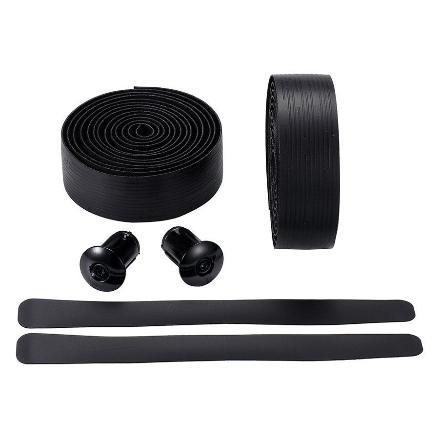 Black BBB Cycling BHT-19 NanoRibbon handlebar tape, 2.5mm thick, with textured surface for grip and comfort.