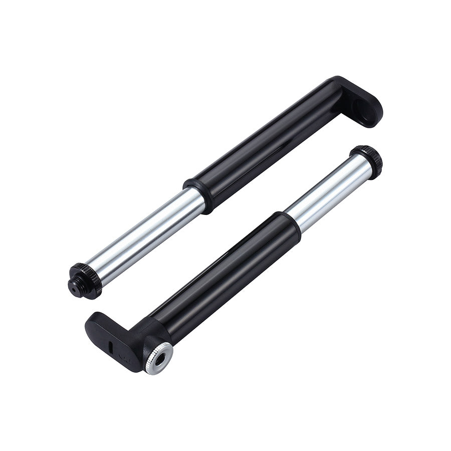 BBB Cycling BMP-102 DoubleShot frame pump, black press-fit bike pump with 120mm length and 116 PSI for cycling tires.