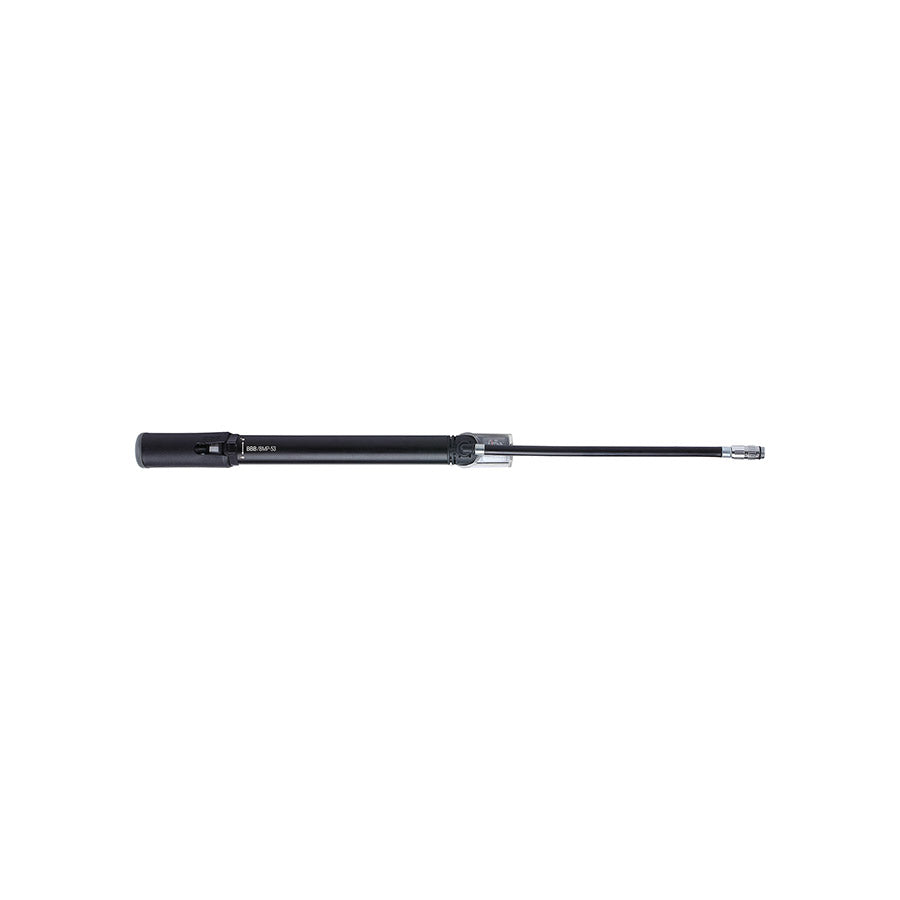 BBB Cycling BMP-53 Traveller frame pump with twist head, black finish, suitable for bicycle tires, compact and durable design.