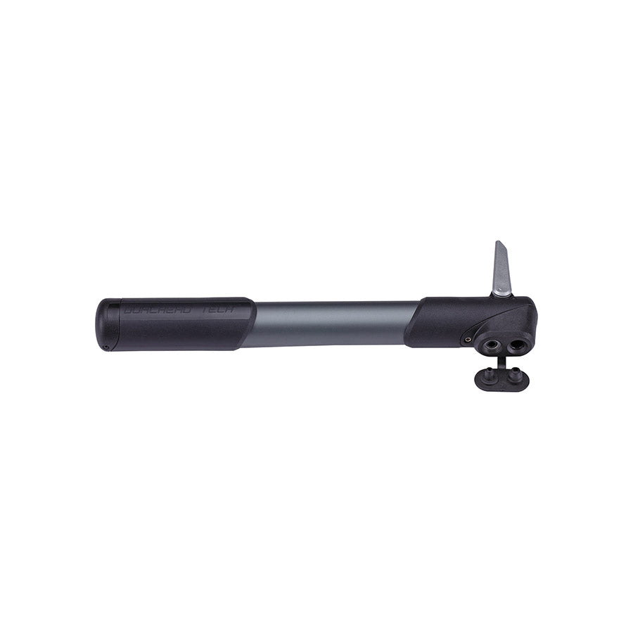 BBB Cycling BMP-55 WindRush frame pump with dual valve head, 250mm length, 100psi, grey color, for bike tire inflation.