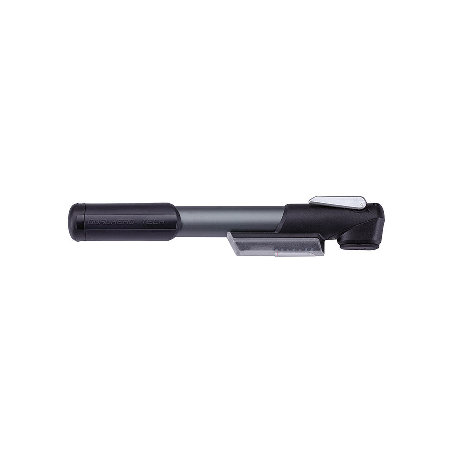 BBB Cycling BMP-57 WindGun frame pump with dual valve head and grey finish, designed for bike tire inflation up to 100 PSI.