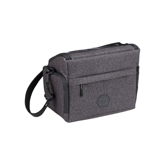 BBB Cycling BSB-139 FrontPack handlebar bag mounted on a bike handlebar, in grey, with a 5.5L capacity for cycling essentials.