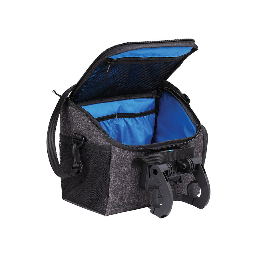 BBB Cycling BSB-139 FrontPack handlebar bag, 5.5L grey handlebar bag for bikes, mounted on bicycle handlebars.