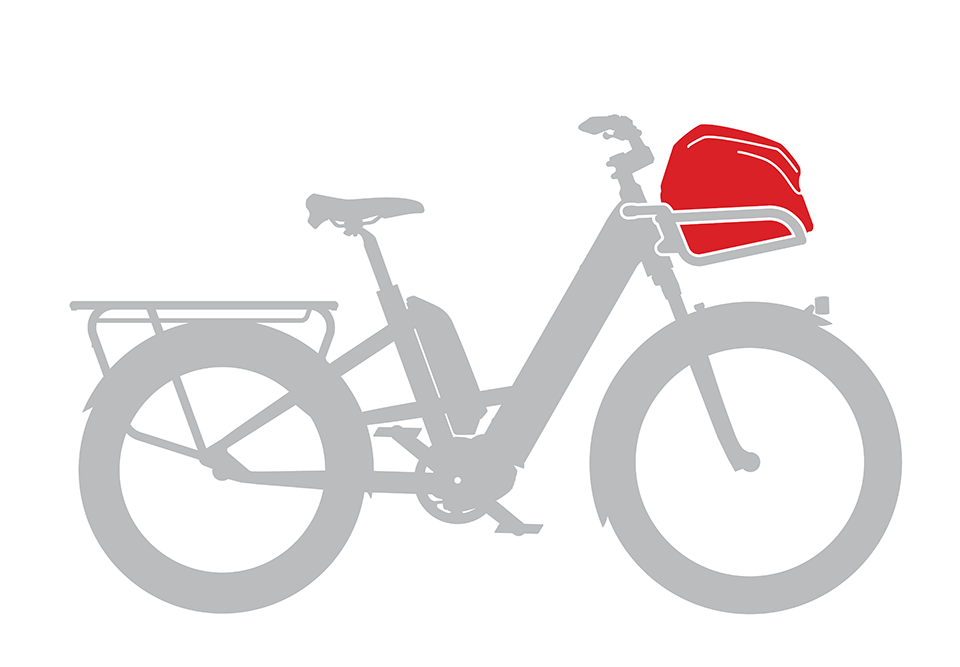Benno Utility Front Tray Bag accessory kit with durable, adjustable straps and multiple compartments for bike storage.