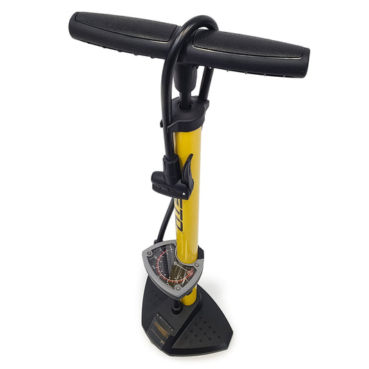Beto CWM floor pump for bicycles with a large gauge and durable metal frame, ideal for inflating bike tires efficiently.