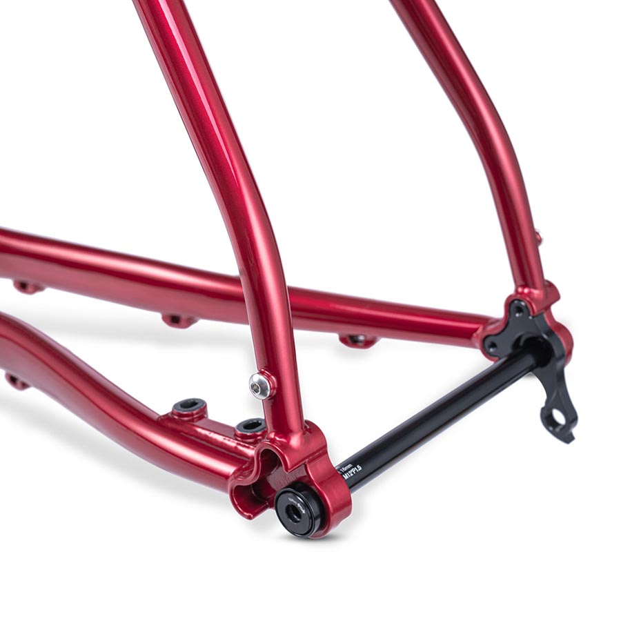 Black Bombtrack Hook road bike frame with lightweight aluminum construction and sleek design, front view showing bike geometry.