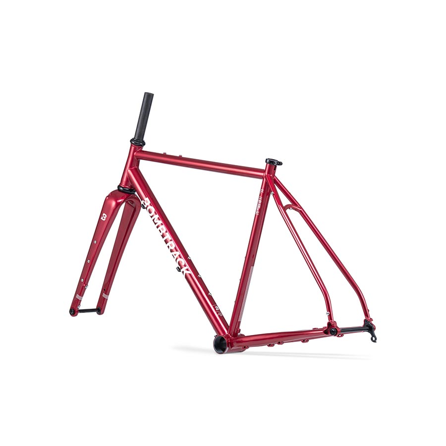 Bombtrack Hook road bike frame in black, showcasing lightweight steel construction and sleek design for road cycling.