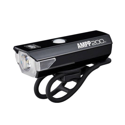 CatEye AMPP200 front bike light in black, featuring high visibility LED lights for enhanced safety during nighttime rides.