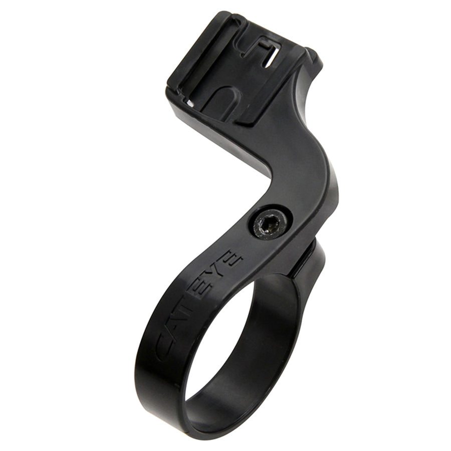 CatEye OF-100 computer bike mount bracket attached to a bicycle handlebar, designed for secure device attachment during rides.
