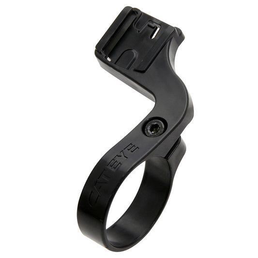 CatEye OF-100 computer bike mount bracket attached to a bicycle handlebar, designed for secure device attachment during rides.