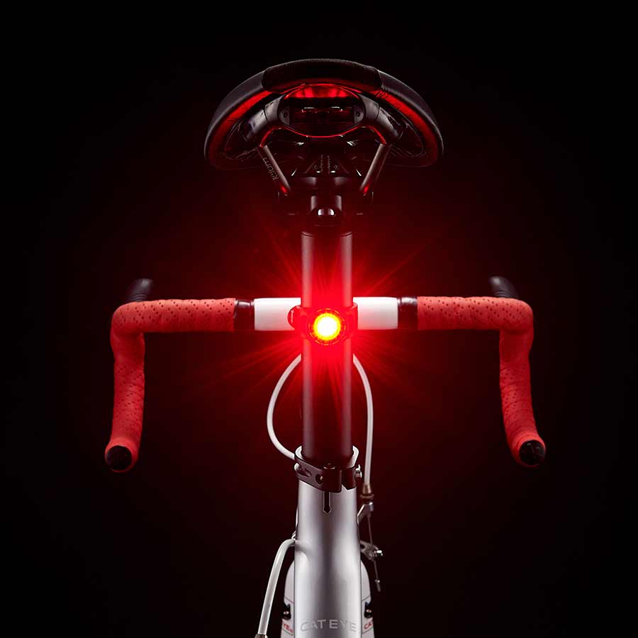 Black CatEye Orb Rechargeable rear light with bright LED, compact design for bicycle safety and visibility.