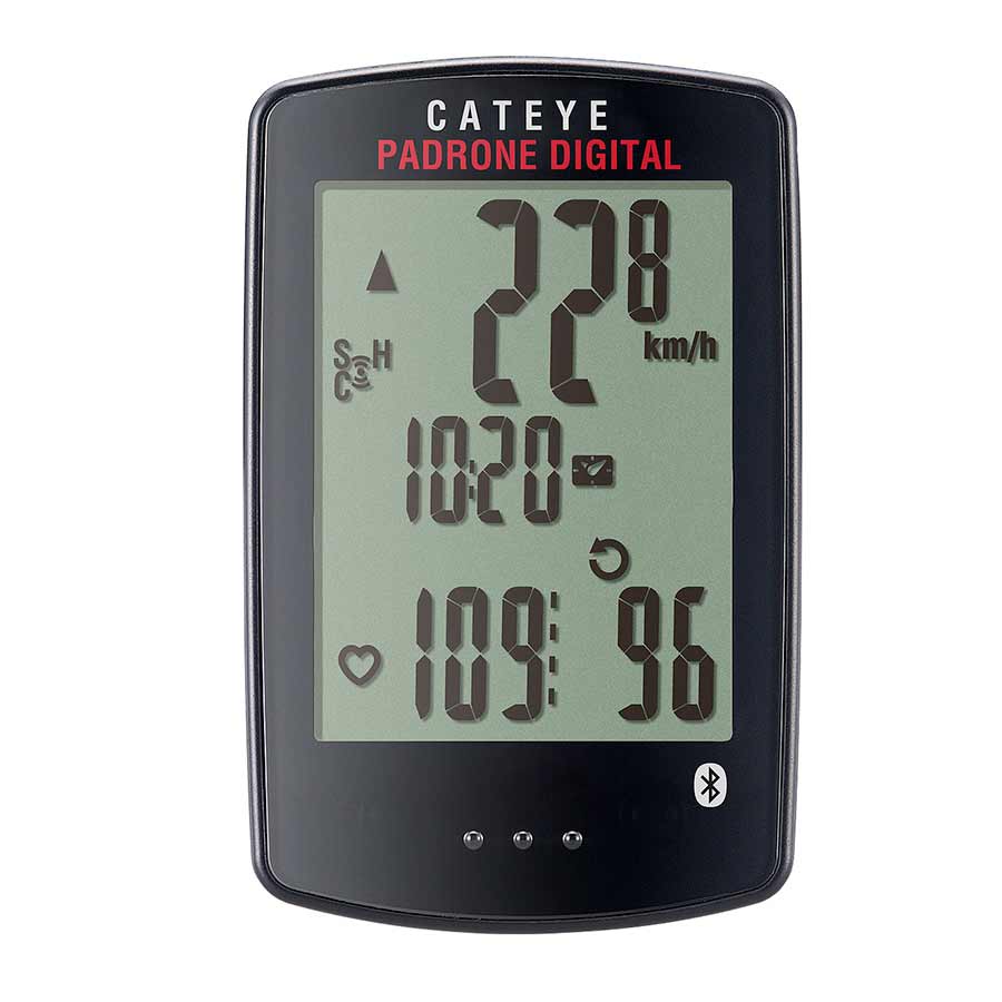 CatEye Padrone Digital Computer with GPS, optional heart rate and cadence sensors, in black, for cycling performance tracking.