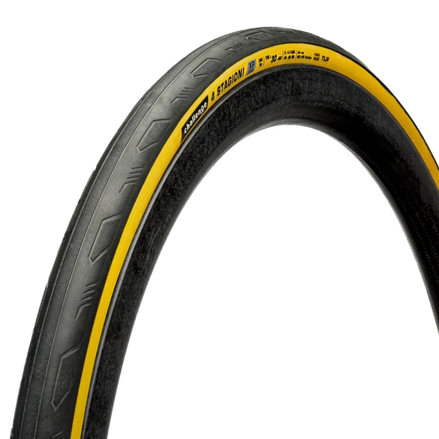 Challenge 4 Stagioni TLR road tires with 700x28 size, folding, tubeless-ready, silver Corazza gold design, tanwall, 260 TPI.