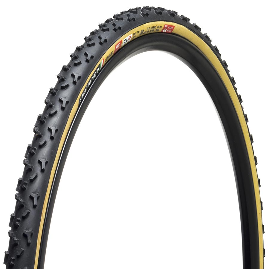 Challenge Limus Pro Handmade gravel tires, 700x33c, tubeless-ready, tanwall, folding, lightweight, high-traction tires.