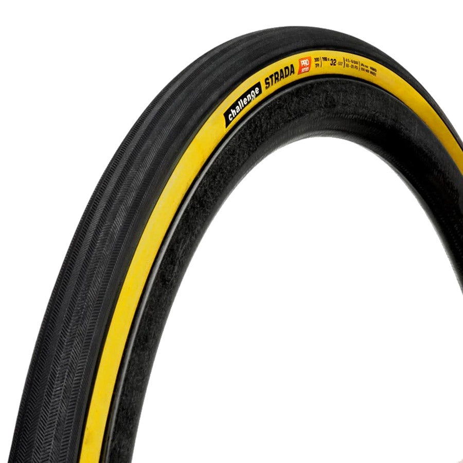 Challenge Strada Pro TLR road tires with 700x28 size, tubeless-ready, tanwall design, folding, and 300 TPI for high performance.