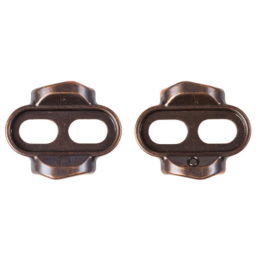 Pair of bronze Crankbrothers Easy Release Cleat cleats for cycling shoes, designed for easy pedal release and secure fit.