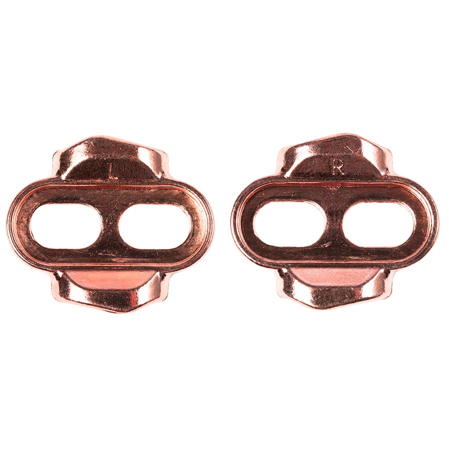 Pair of Crankbrothers Easy Release Cleats in bronze, designed for cycling shoes and pedal compatibility.