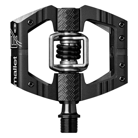 Crankbrothers Mallet Enduro clipless MTB pedals with aluminum body and black spring, designed for mountain biking.