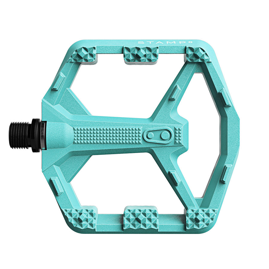 Pair of black Crankbrothers Stamp 0 platform pedals with large foot platforms for mountain biking and cycling.