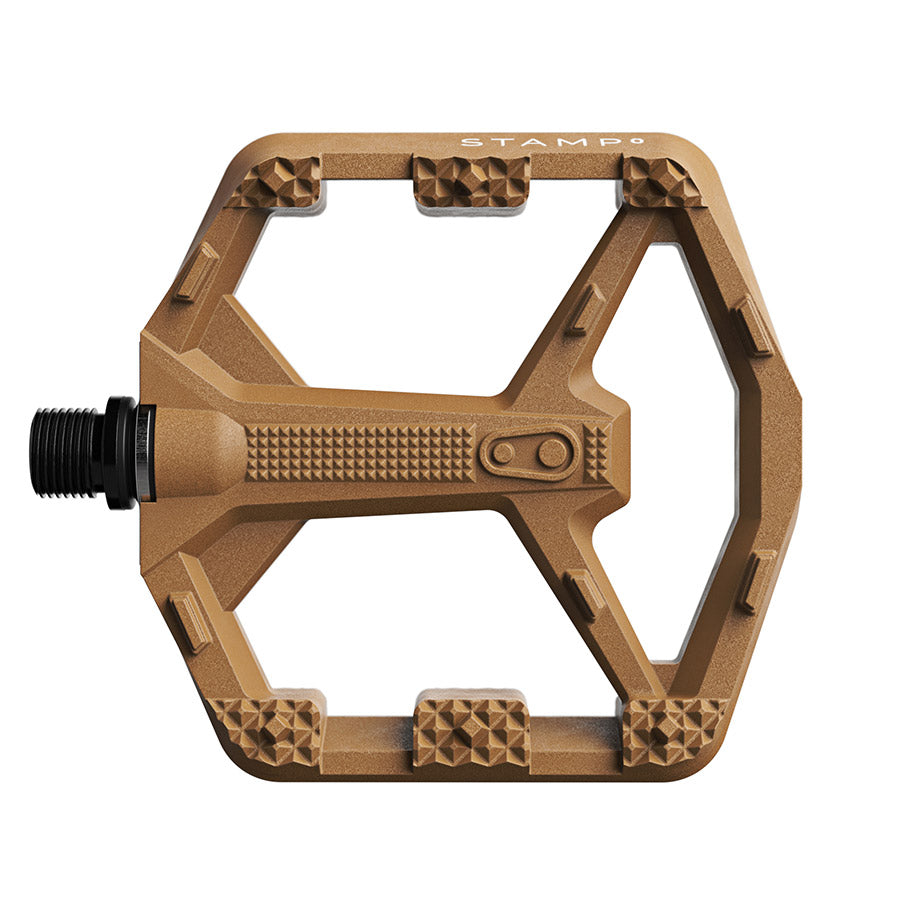 Crankbrothers Stamp 0 platform pedals in black, large pair with durable metal bodies and textured grip surfaces for mountain biking