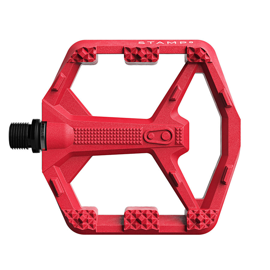 Pair of black Crankbrothers Stamp 0 platform pedals with large platform and durable design for mountain biking.
