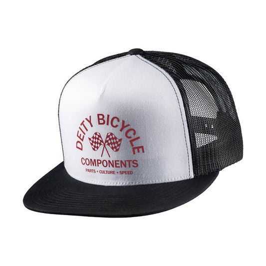 Deity Kickstart trucker hat in casual wear style, featuring a fitted cap with a structured front and mesh back.