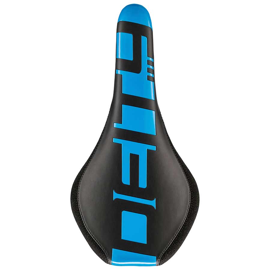 Deity Speedtrap mountain saddle, unisex black bike saddle with lightweight design, ideal for mountain biking.