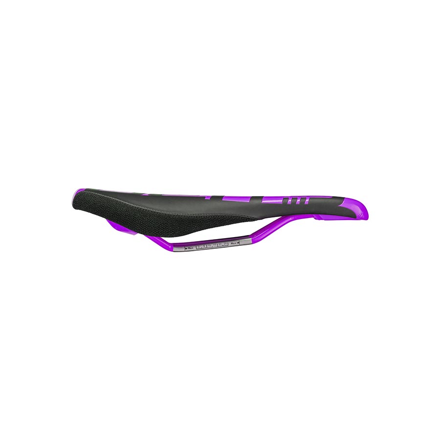 Deity Speedtrap mountain saddle in black, lightweight unisex design with cr-mo rails, suitable for mountain biking.