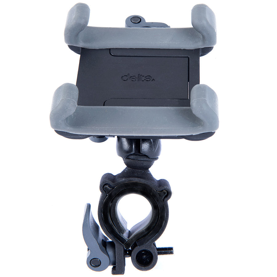 Delta Omni Mount smartphone holder fitting phones from 2.75 to 3.54 inches, designed for secure attachment and versatile use.
