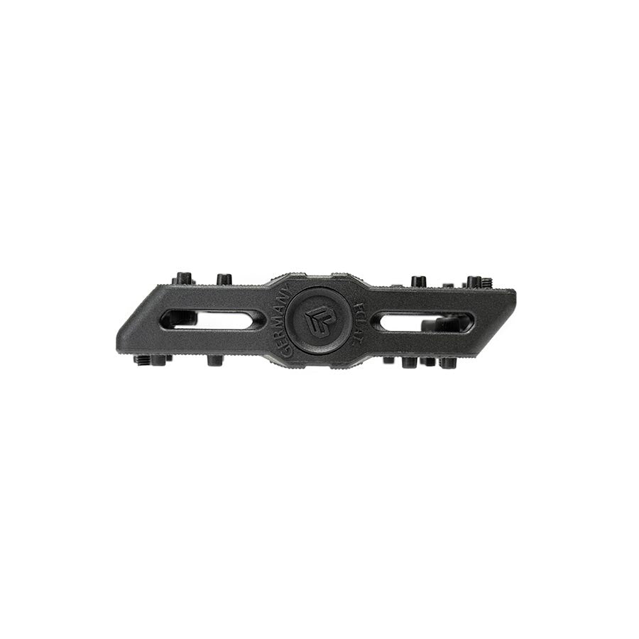 Pair of black Eclat Contra platform pedals featuring metal pins and sturdy construction for BMX and mountain biking.