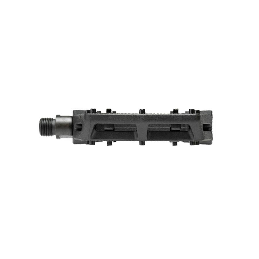 Pair of black Eclat Contra platform pedals with metal pins for BMX bikes, shown from a top view.