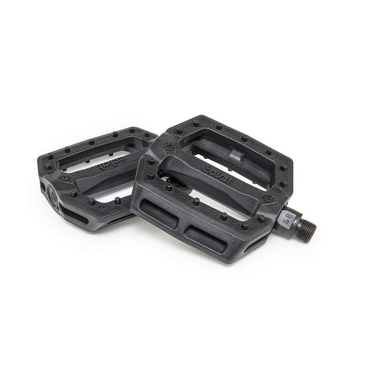 Black Eclat Slash platform pedals shown in a pair, featuring durable design and wide surface for BMX or mountain biking.