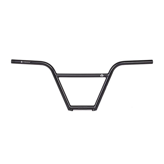 Black Eclat Strangler BMX handlebars with 22.2mm clamp, 29-inch rise, and 9.1-inch width for BMX riding.