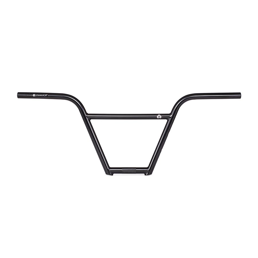 Eclat Strangler BMX handlebars in black with 29-inch rise and 22.2mm diameter, showcasing sleek, durable design for BMX riding