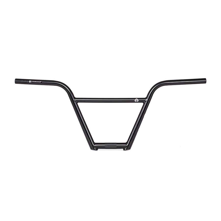 Eclat Strangler BMX handlebars in black with 29-inch rise and 22.2mm diameter, showcasing their sleek design.