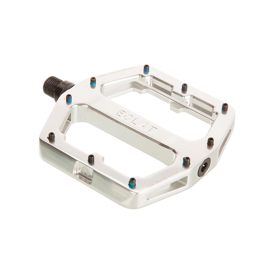 Black Eclat Surge XL platform pedals with durable metal body and adjustable pins for BMX and mountain biking.