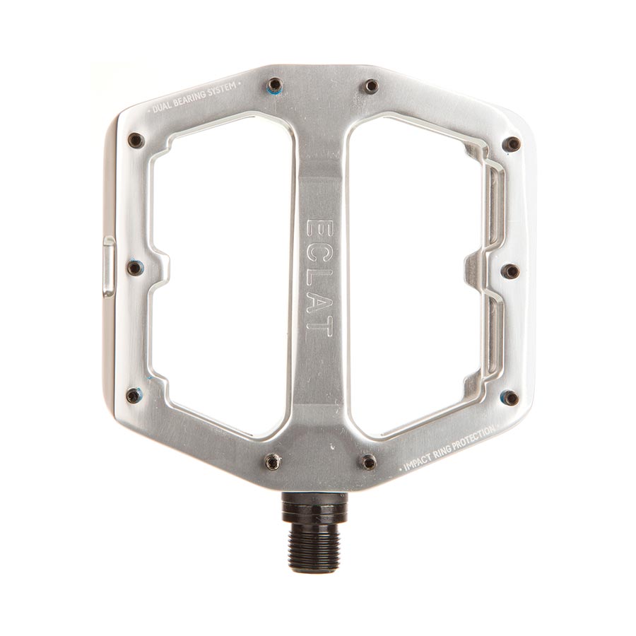 Black Eclat Surge XL platform pedals with metal pins, designed for BMX and mountain biking, shown in a close-up image.