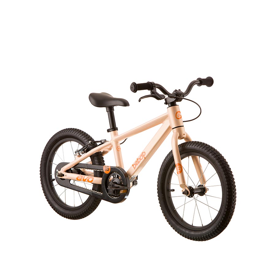 Evo Bebop 16 kids' youth bicycle in peach color with training wheels and lightweight frame, suitable for young riders