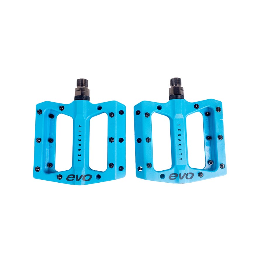 EVO, Tenacity, Platform Pedals, Body: Nylon, Spindle: Cr-Mo, 9/16'', Turquoise, Pair