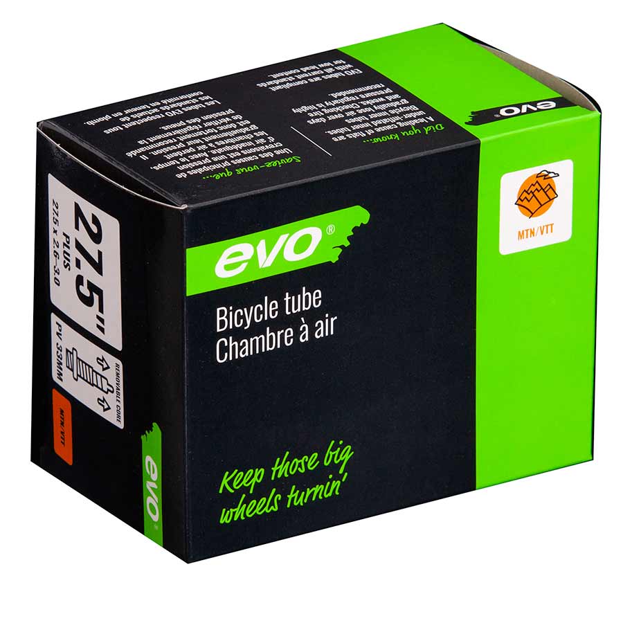 Evo Presta tube for 700c road bike wheels, 48mm length, suitable for 23-25c tires, with valve stem visible.